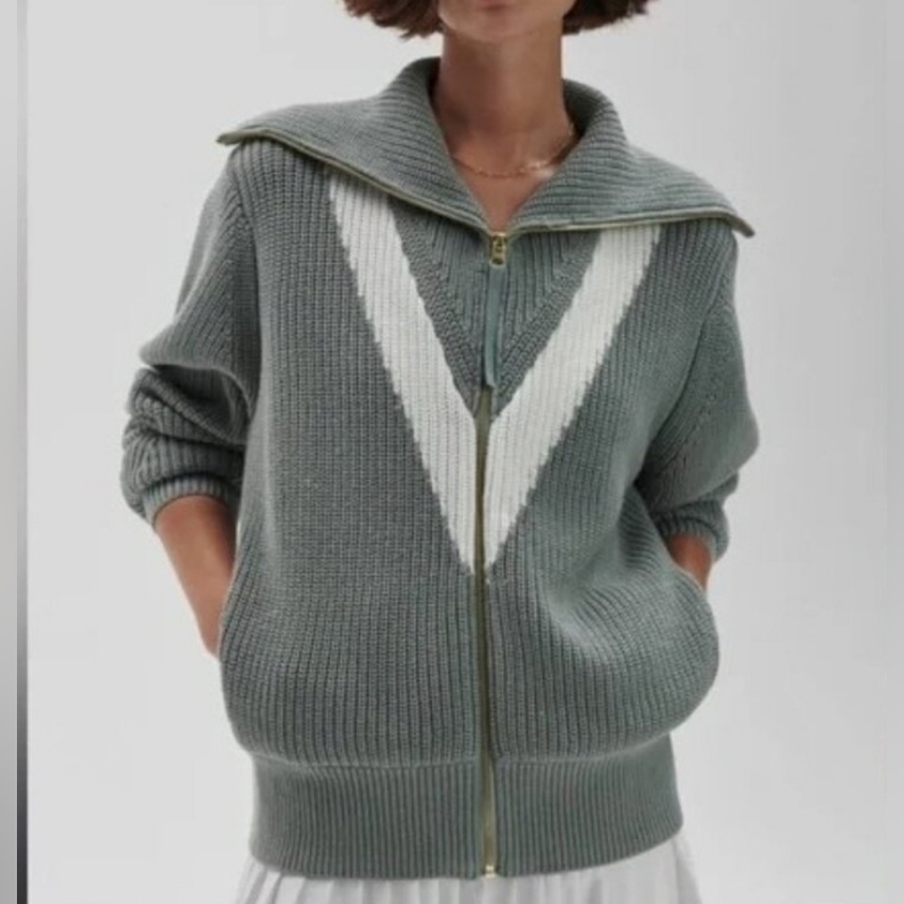 VARLY Ada Full Zip Through Knit Sweater oversize SZ XS - Picture 4 of 16